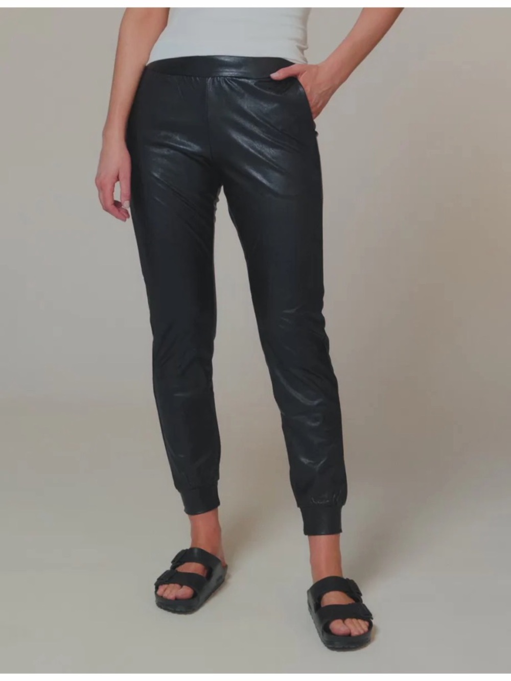 Commando Black Faux Leather Jogger Pants Size M Ankle Minimalist Closet Staple